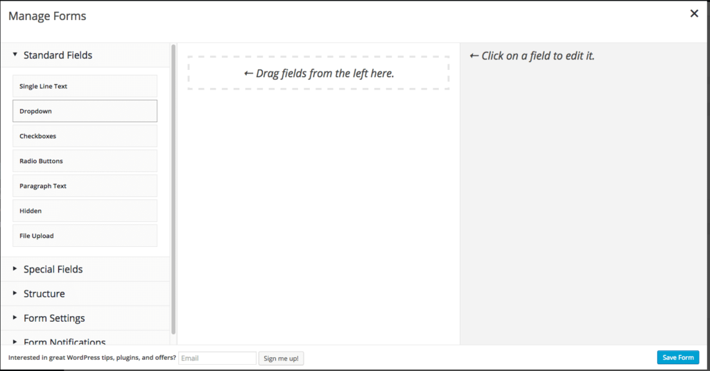drag and drop create ccf form